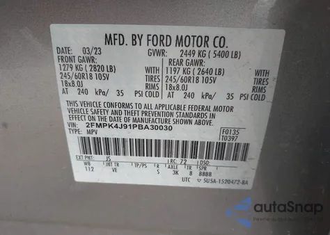 2023 Ford Edge Sel from USA, damaged, VIN 2FMPK4J91PBA30030